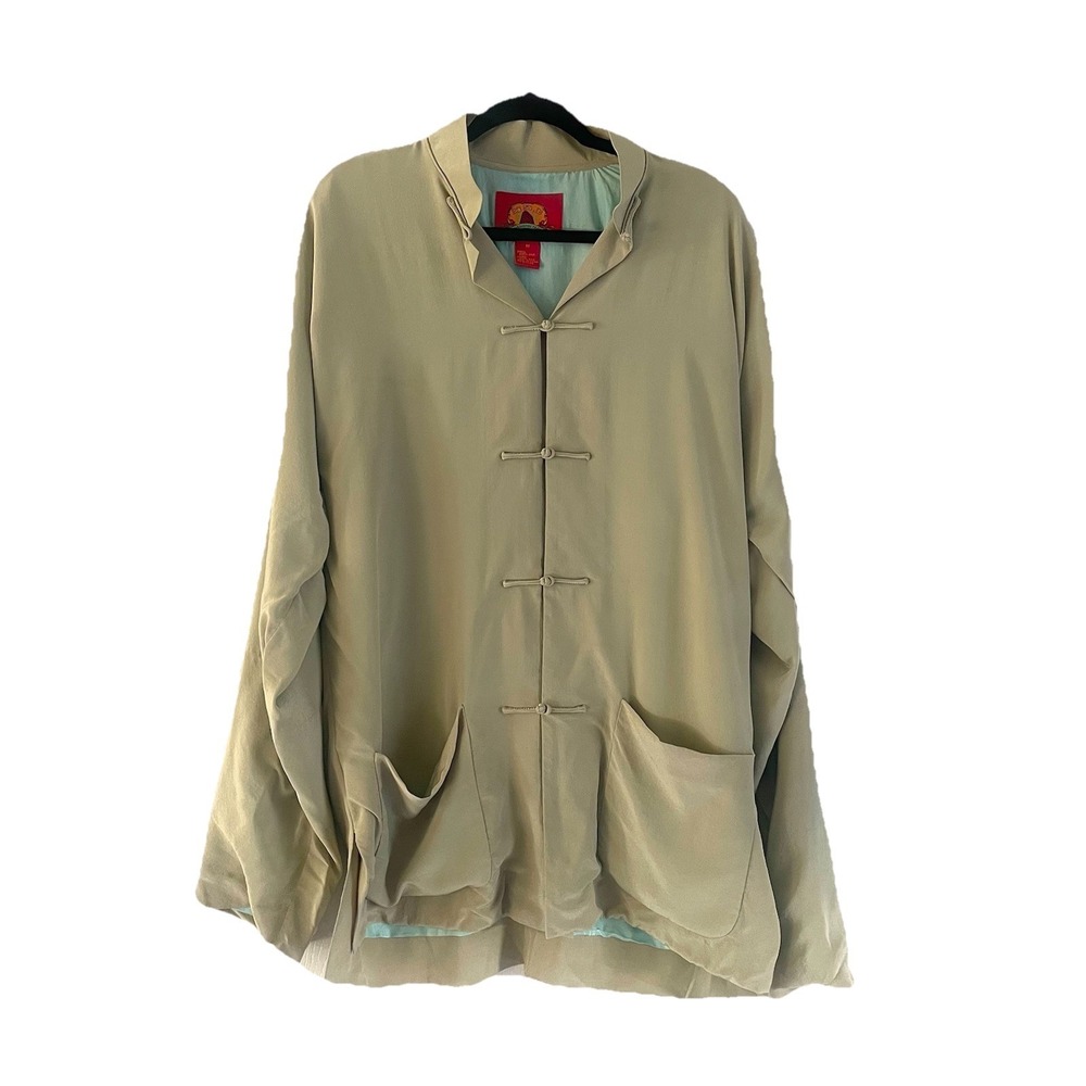 Shanghai Tang Mandarin Collar Silk Jacket Medium Shirt Frog Buttons Light Green